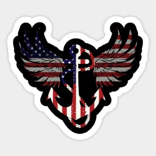 American navy, anchor, wings, map and Flag, 4th of July, happy independence day God Bless America Sticker